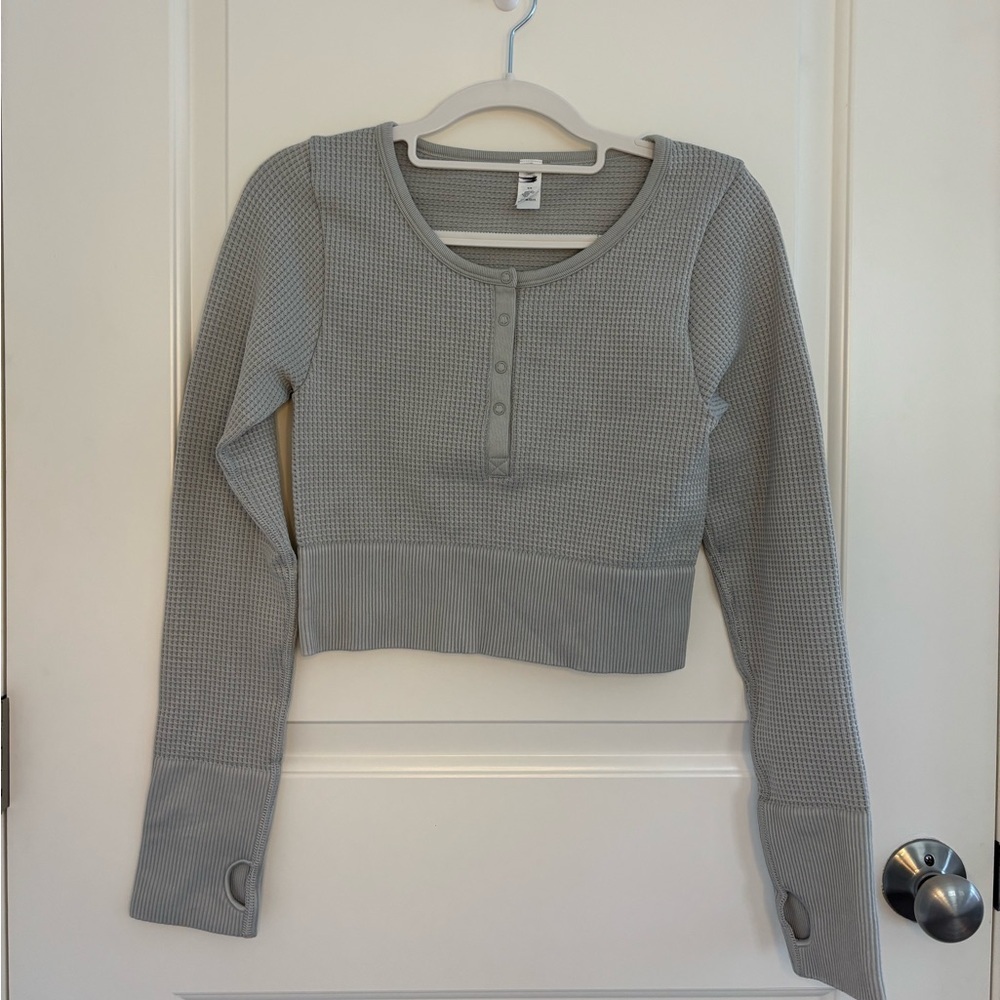 Aerie Offline Long Sleeve Main Squeeze Waffle Cropped Top